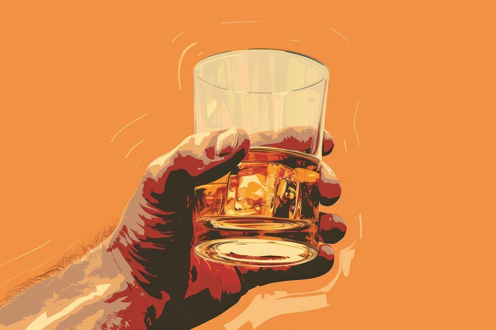 Glass of whiskey holding whisky drink.