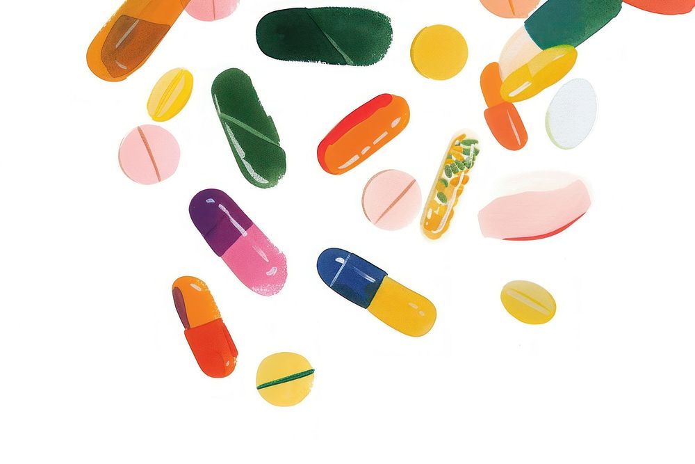 Vitamins capsule pill white background.