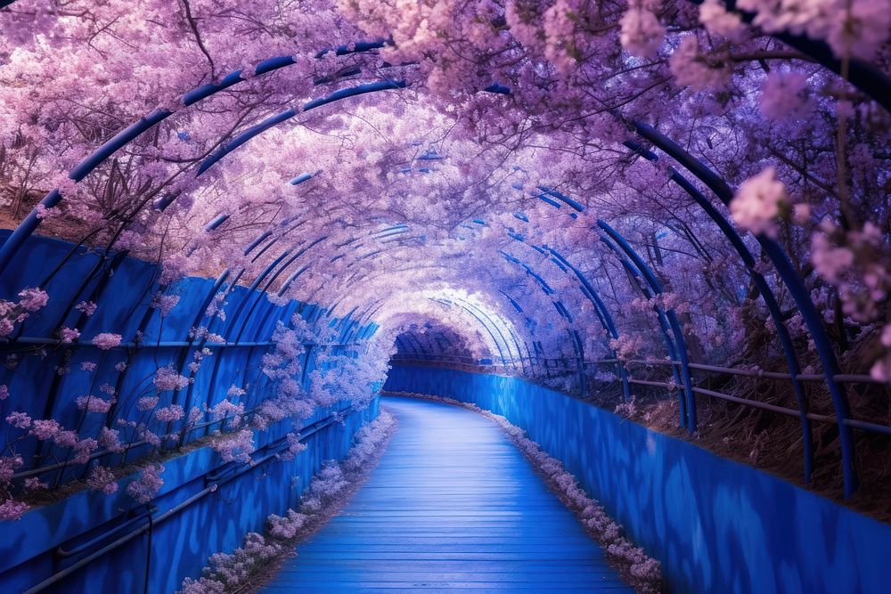 Blue flower tunnel outdoors blossom nature.