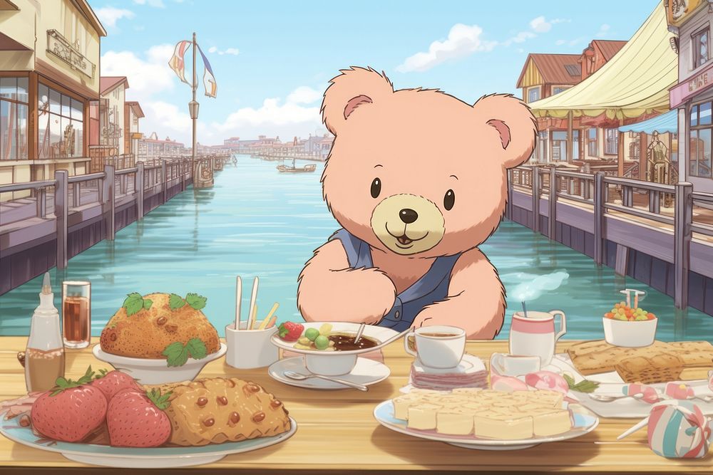 Cute bear cartoon anime food.