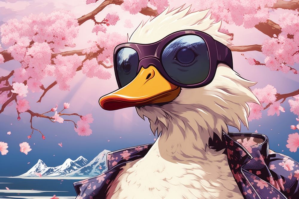 Cool duck sunglasses anime representation.
