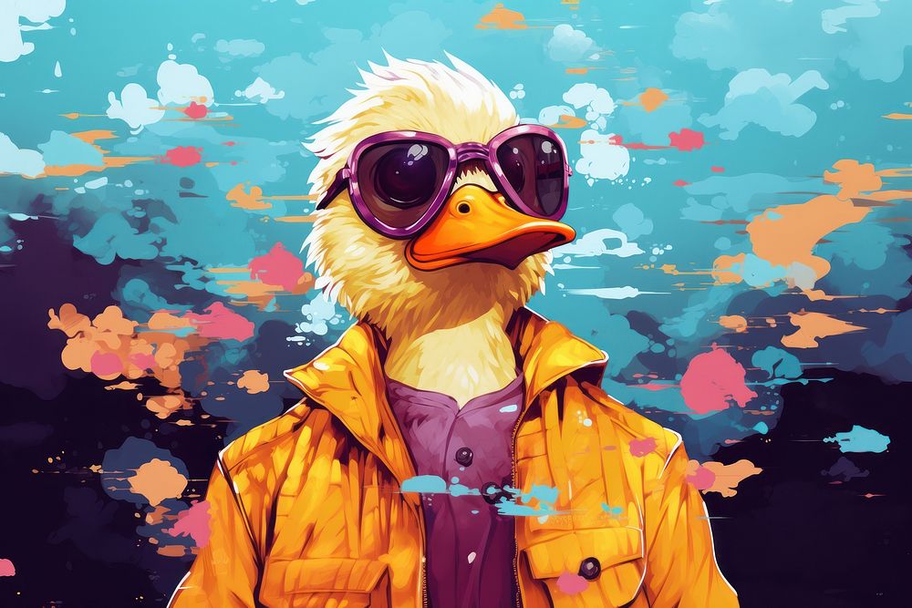 Cool duck painting glasses drawing.