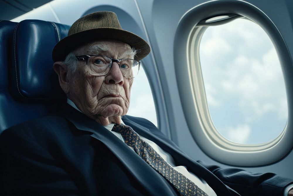 Old english businessman airplane portrait glasses.