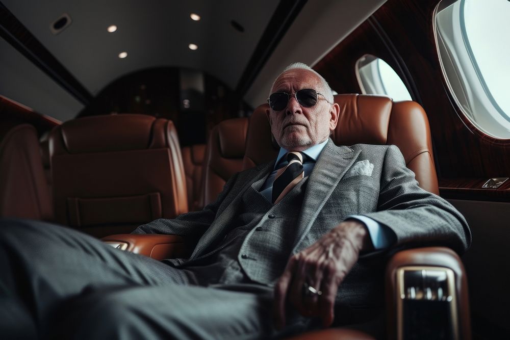 Old english businessman sunglasses portrait vehicle.