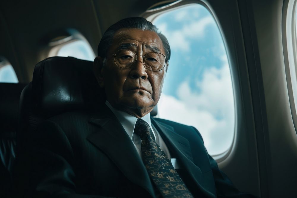 Old japanese businessman airplane portrait adult.