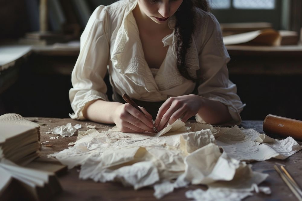 British girl using stationary making adult paper.