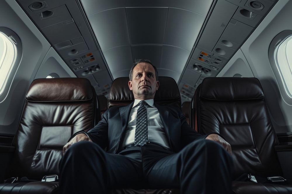 English businessman airplane vehicle sitting.