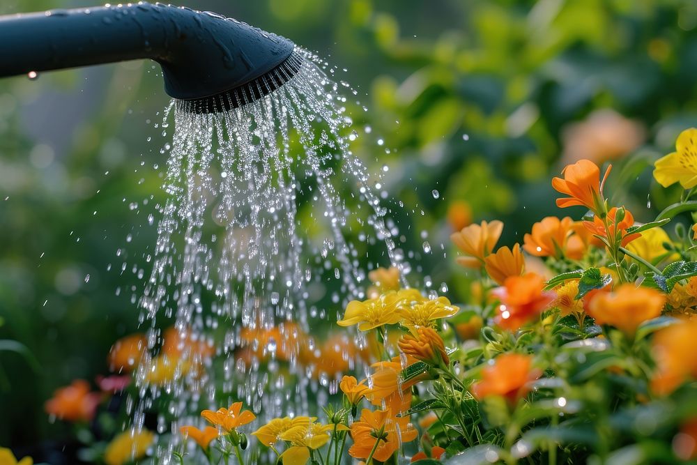 Watering flower garden flowerbed freshness fragility.