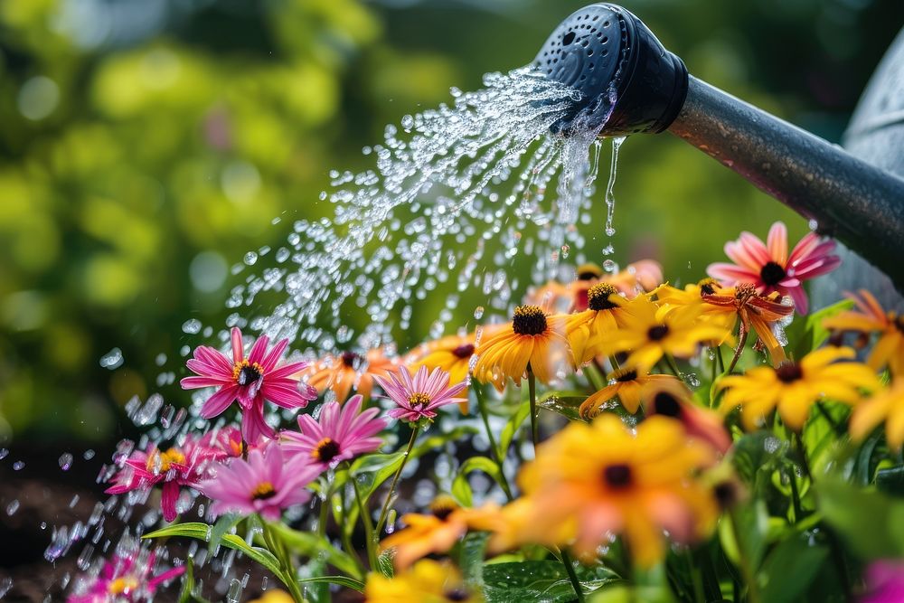 Watering flower garden outdoors nature plant.