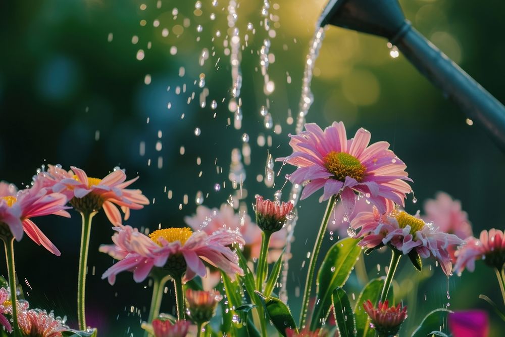 Watering flower garden outdoors nature plant.