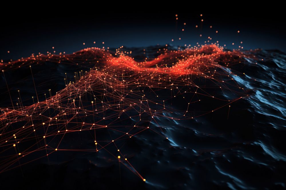 Visualization of blockchain network abstract outdoors glowing.