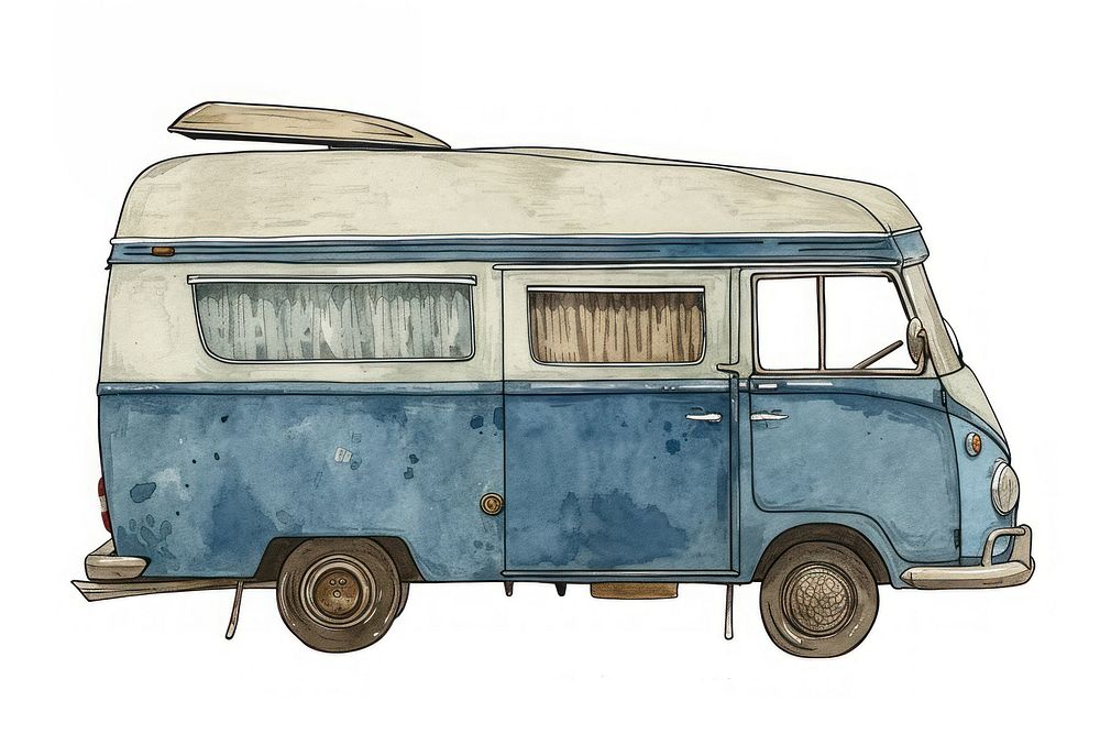 Antique of camping van vehicle minibus sketch.