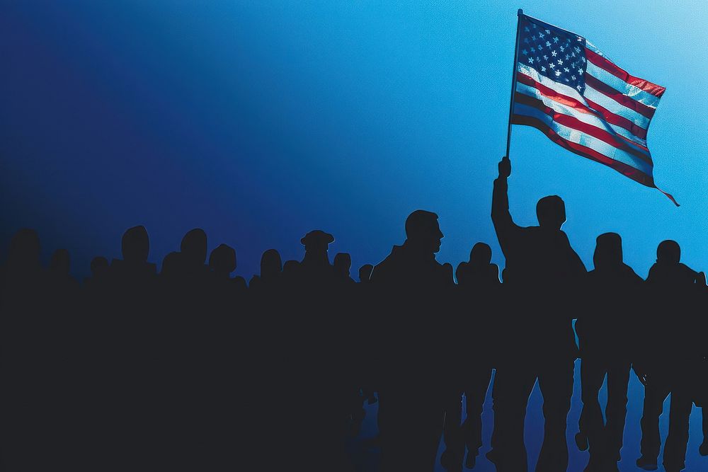 People holding american flag silhouette adult independence.