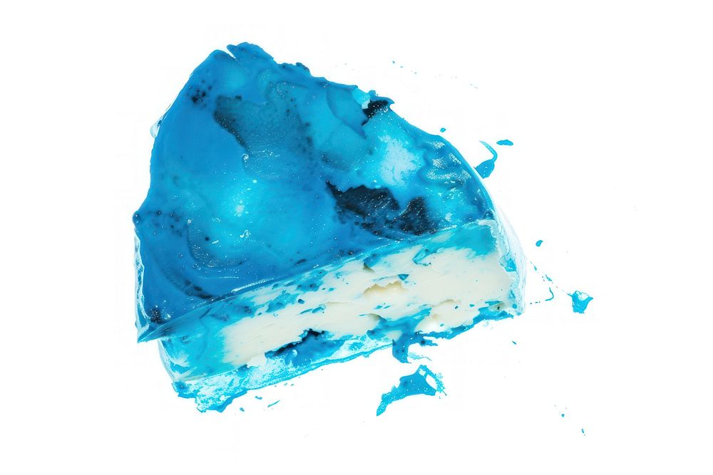 Blue cheese white background splattered turquoise.