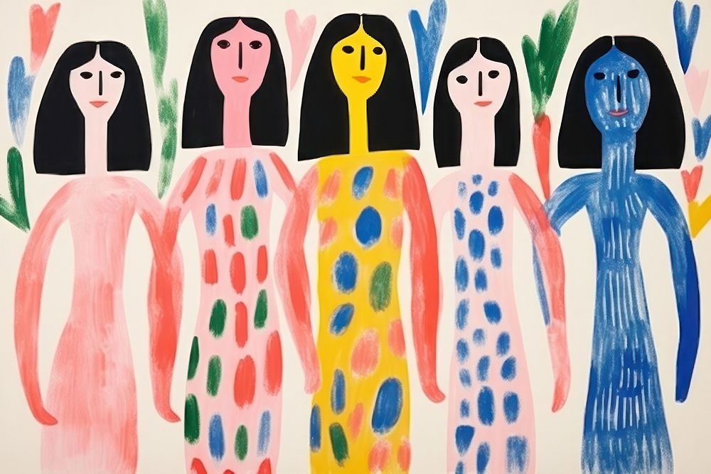 Women with different body sizes painting art representation.