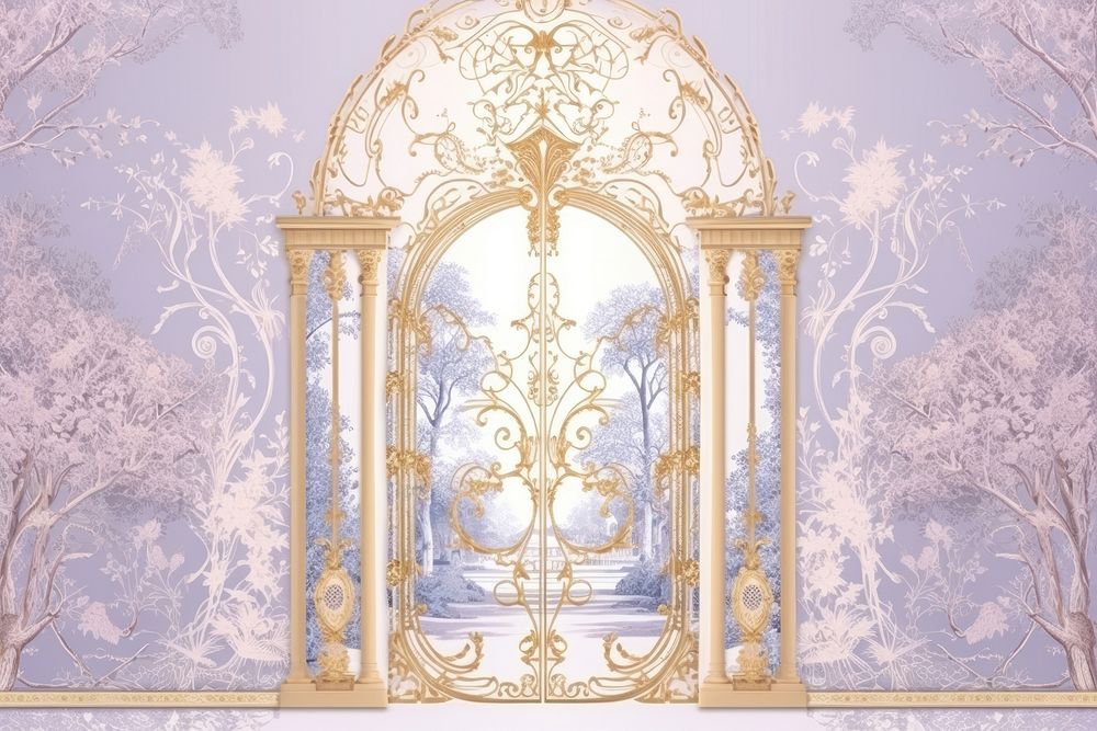 Solid toile wallpaper with door gate architecture backgrounds gold.