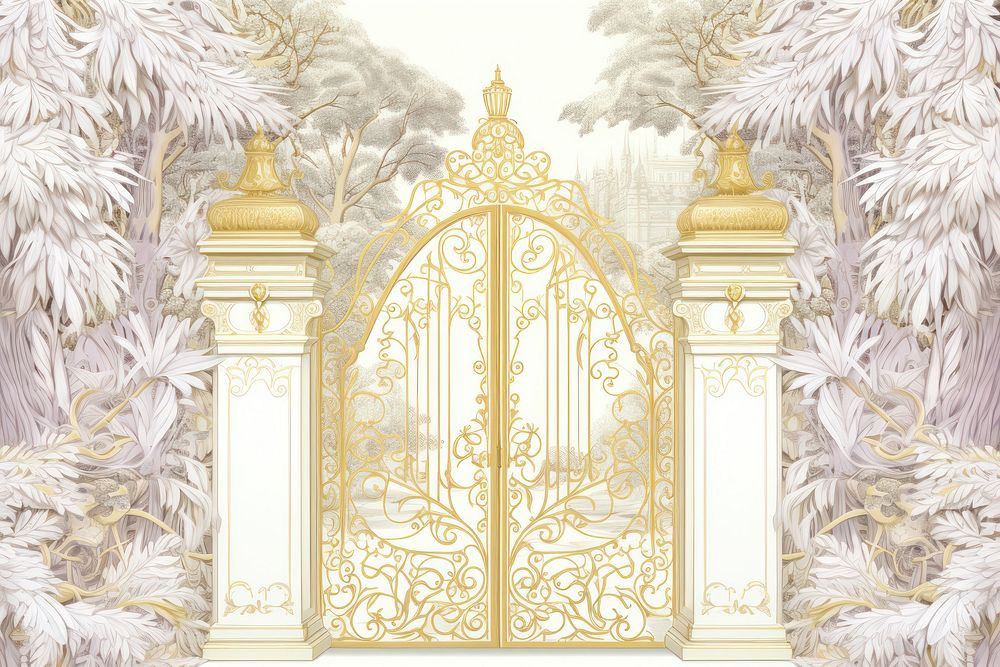 Solid toile wallpaper with door gate backgrounds gold spirituality.
