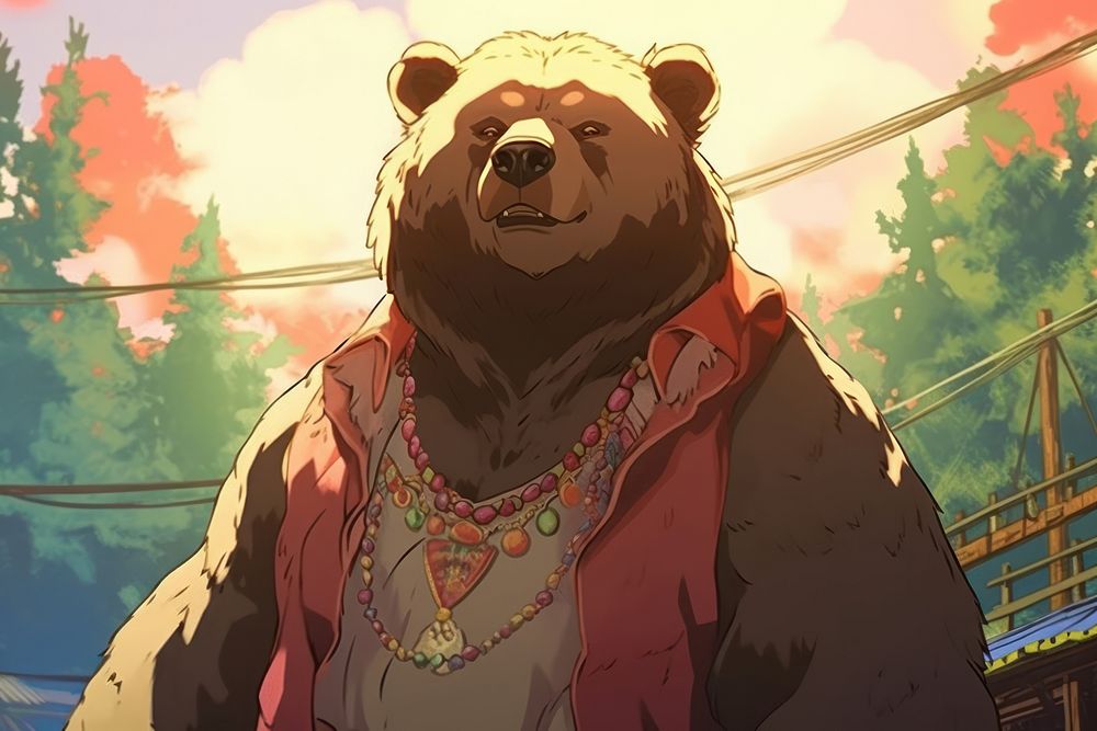 Bear mammal anime architecture.