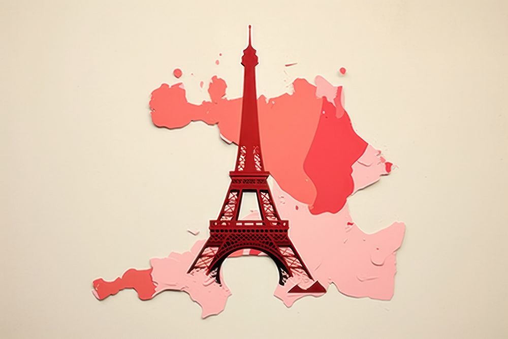 Abstrac eiffel tower ripped paper art architecture splattered.