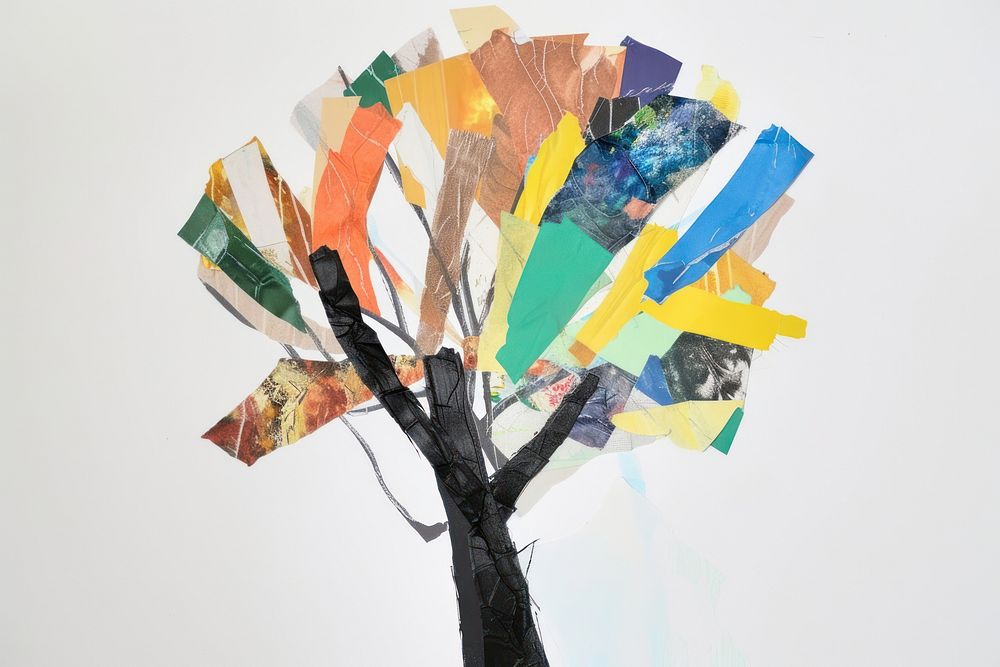 Abstract tree ripped paper art collage creativity.