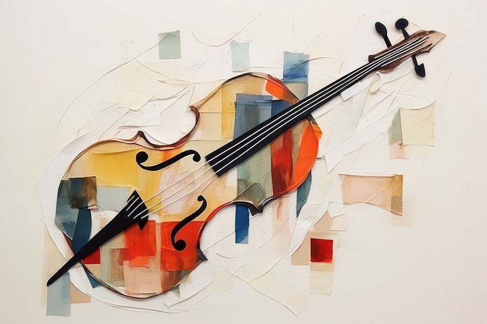 Abstract violin ripped paper cello art performance.