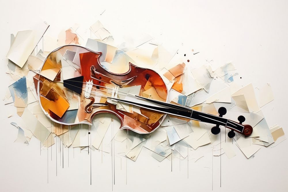 Abstract violin ripped paper cello art creativity.