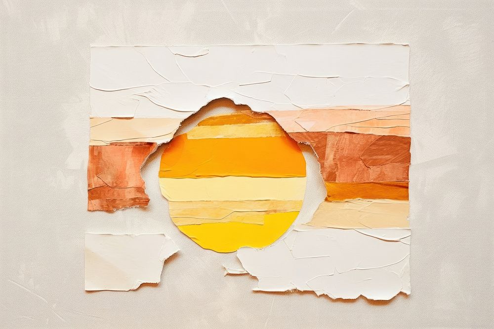 Abstract bacon with fried egg ripped paper art painting creativity.