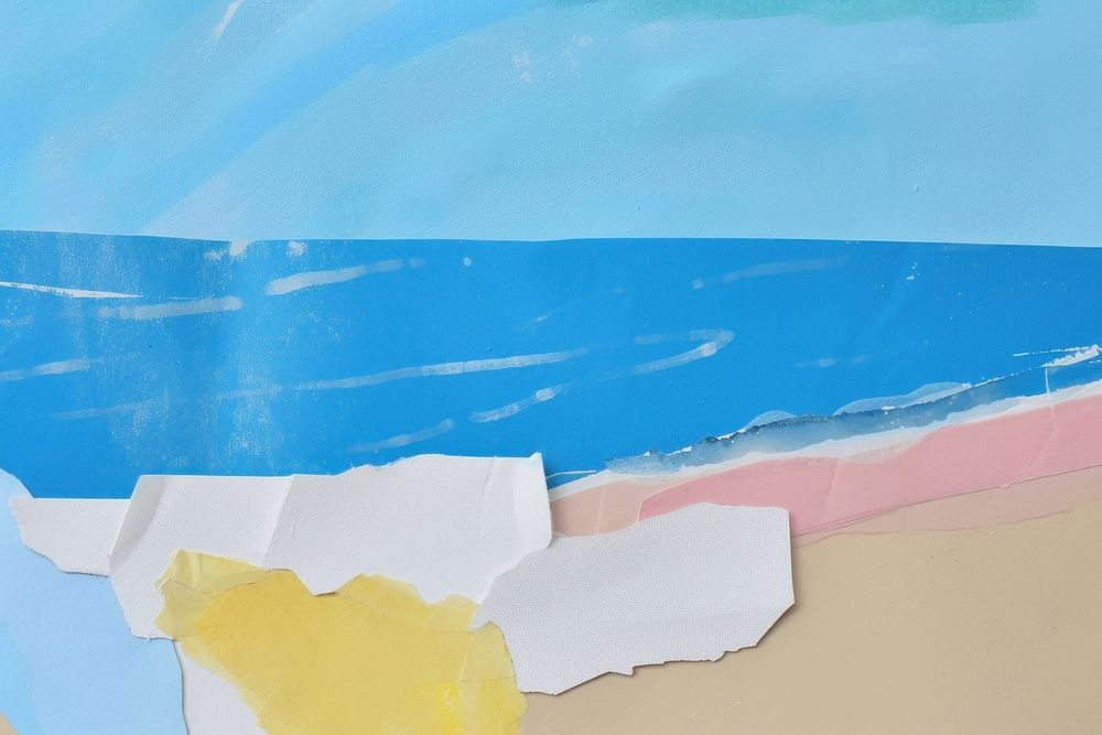 Abstract beach andd bright sky ripped paper art painting backgrounds.