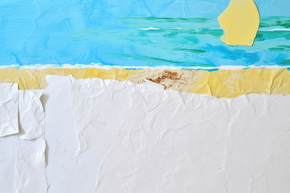 Abstract beach ripped paper art painting sea.
