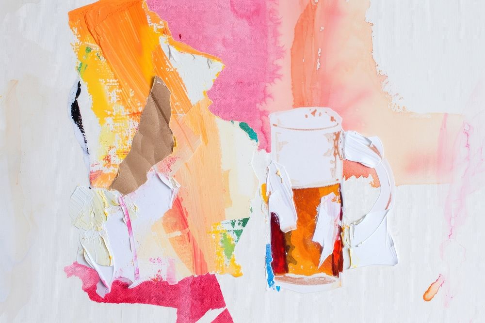 Abstract beer ripped paper art painting refreshment.