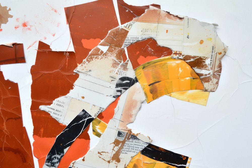 Abstract beer ripped paper collage art painting.