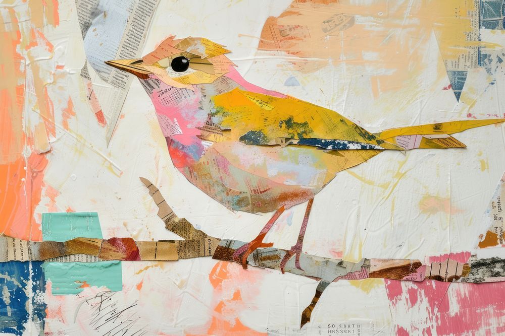 Abstract bird ripped paper art painting animal.