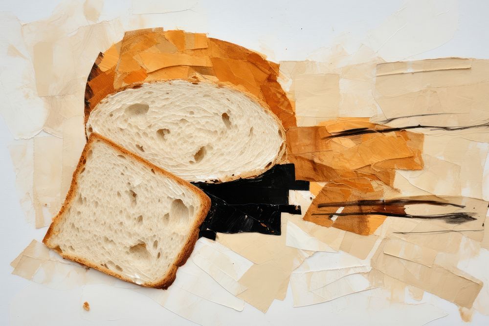 Abstract bread with coffee ripped paper collage food sourdough freshness.