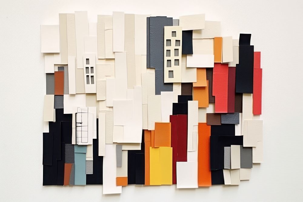 Abstract building ripped paper collage art architecture wall.