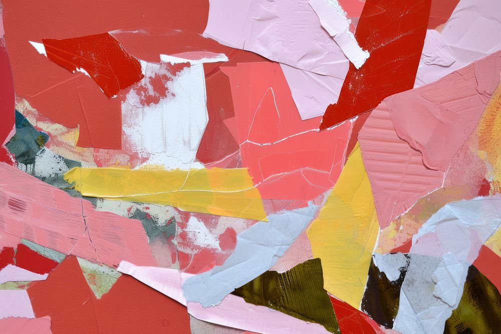 Abstract bush ripped paper art painting collage.