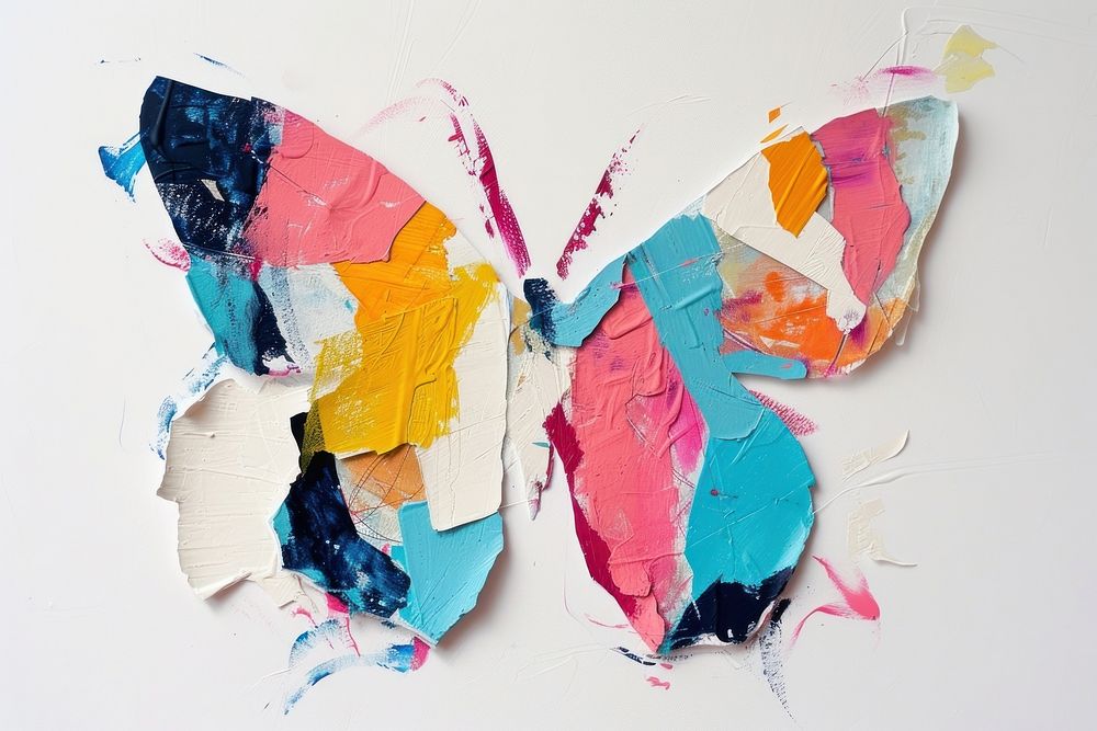 Abstract butterfly ripped paper art painting creativity.