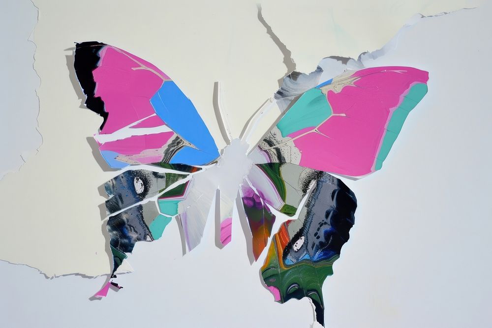 Abstract butterfly ripped paper art animal insect.