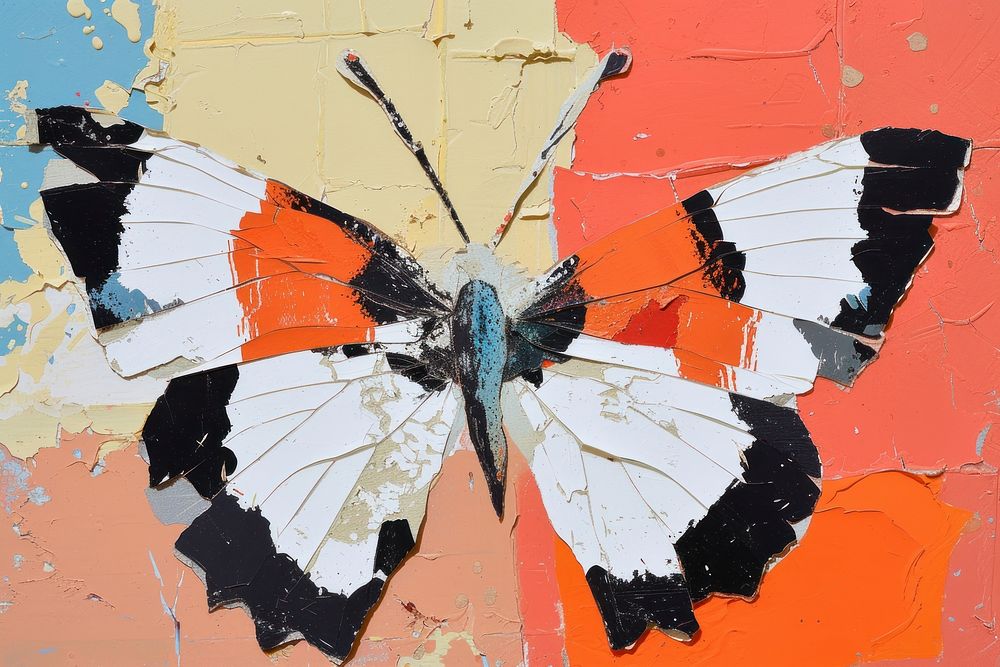 Abstract butterfly ripped paper art painting animal.