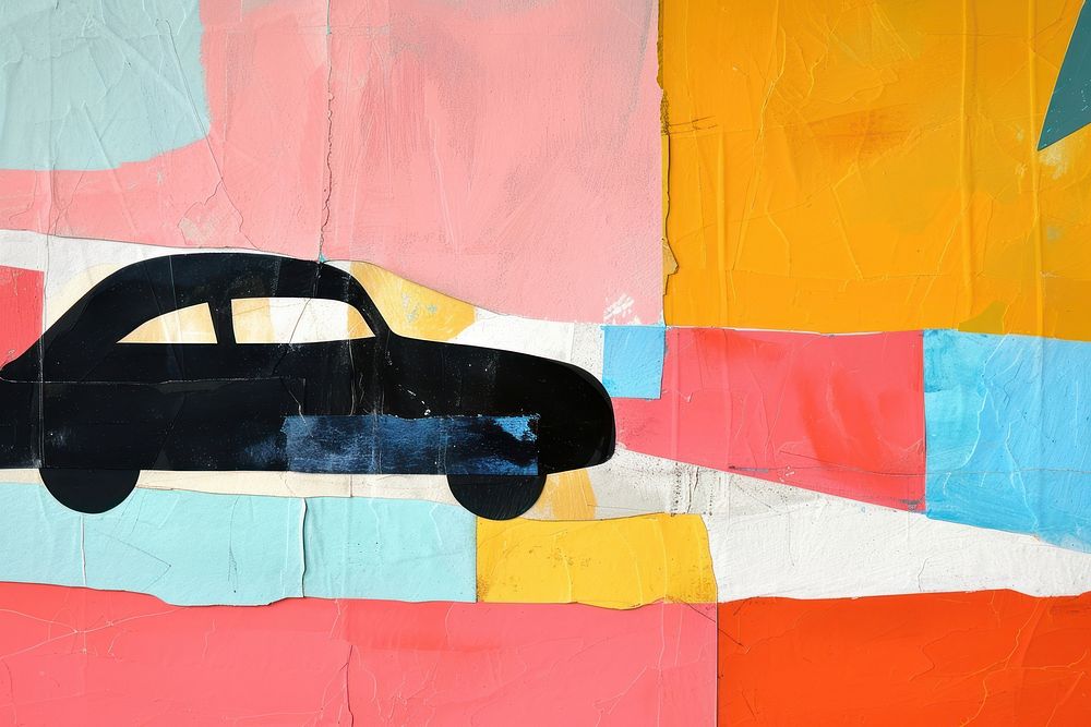 Abstract car ripped paper art architecture painting.