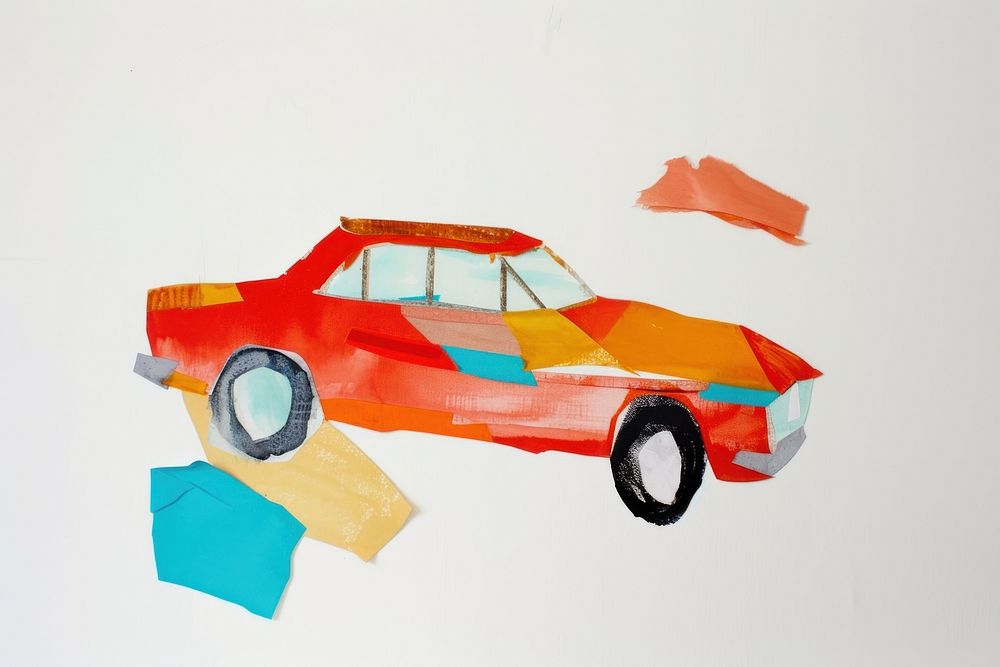 Abstract car ripped paper art painting vehicle.