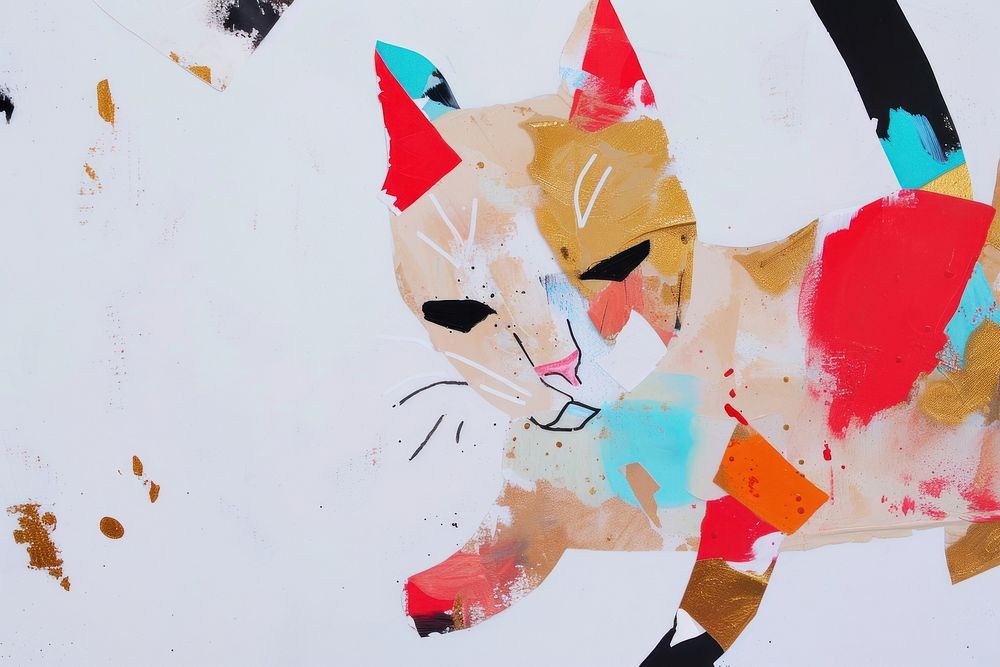 Abstract cat ripped paper art painting representation.
