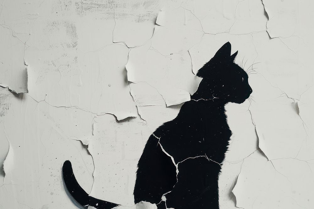 Abstract cat ripped paper animal mammal wall.