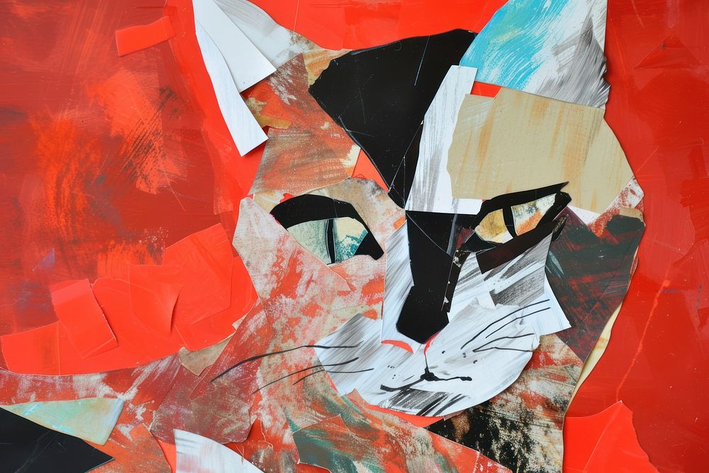 Abstract cats ripped paper art painting representation.