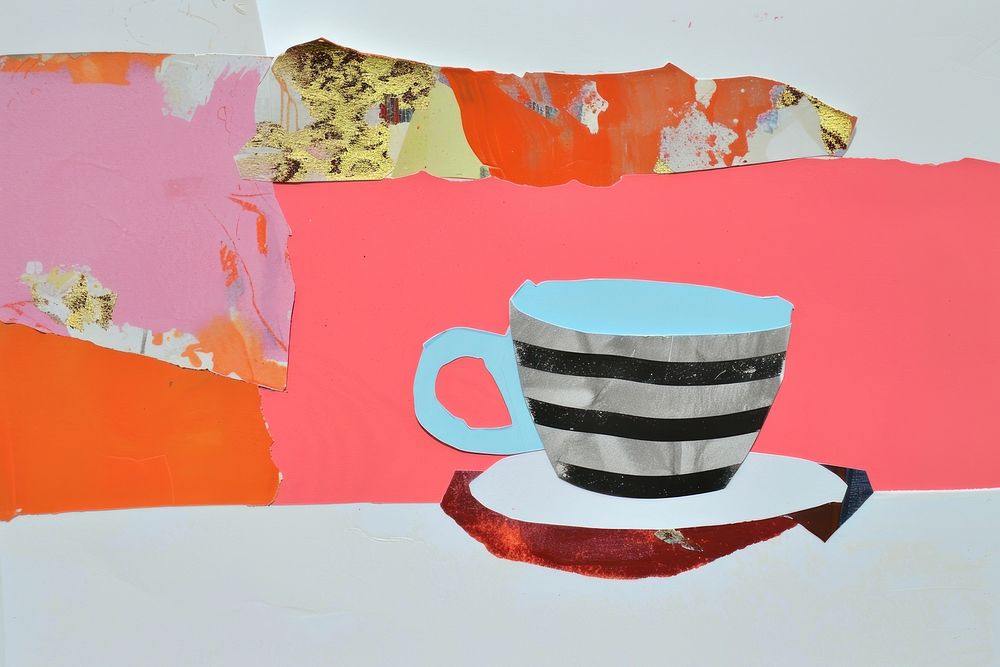 Abstract cofee ripped paper art painting saucer.