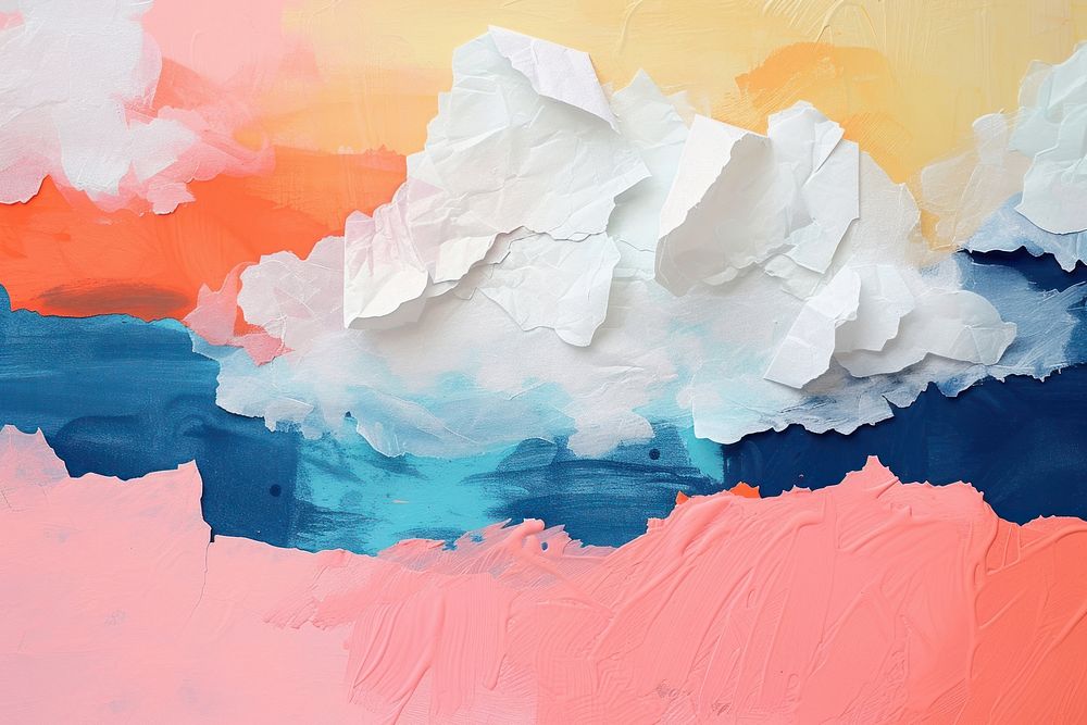 Abstract cloud ripped paper art painting nature.