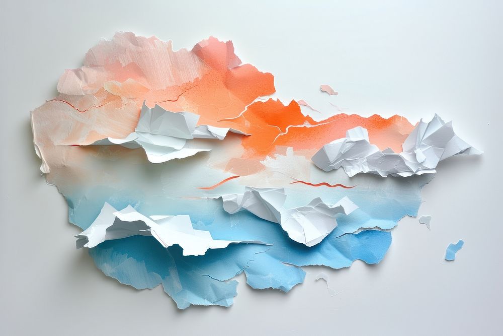 Abstract cloud ripped paper art creativity painting.