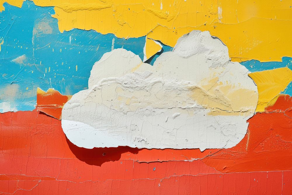 Abstract cloud ripped paper art painting outdoors.