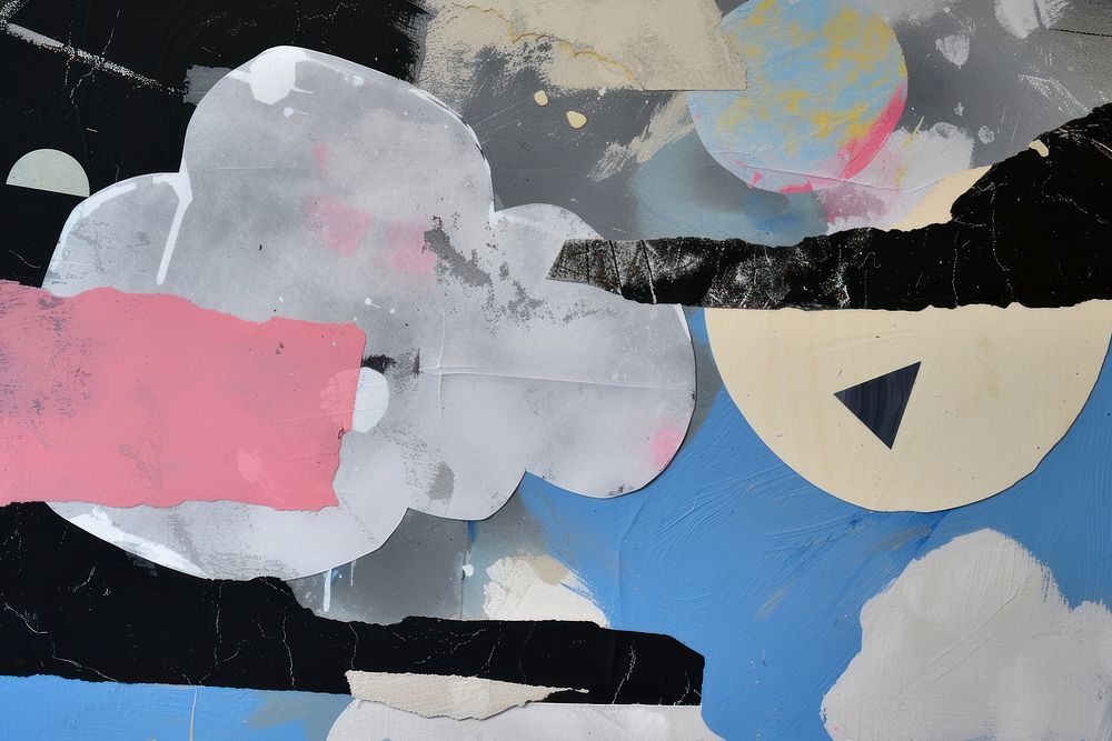 Abstract cloud ripped paper art painting collage.