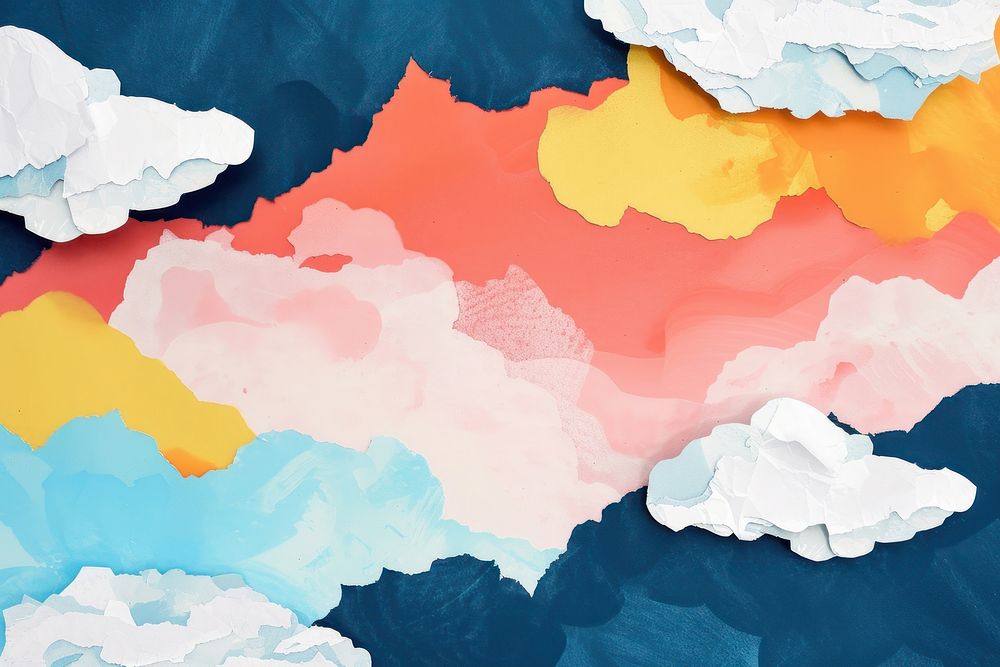 Abstract cloud ripped paper painting outdoors art.