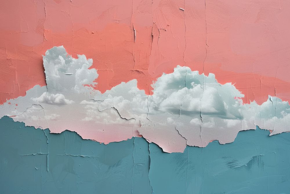 Abstract cloud ripped paper art painting wall.